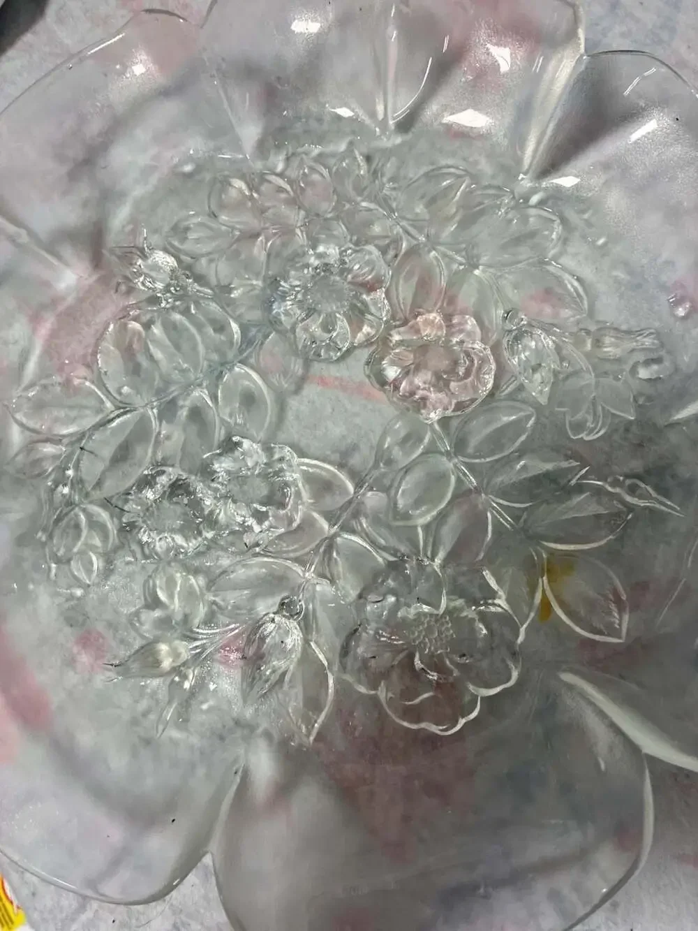 Mikasa Bianca Rosella Frosted and Clear Crystal Glass Floral Serving Bowl
